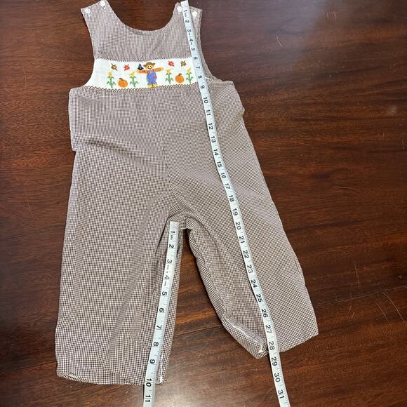 Velani Boys Smocked Embroidered Romper Size 2 Fall Scarecrow Pumpkin Gingham - Picture 6 of 9